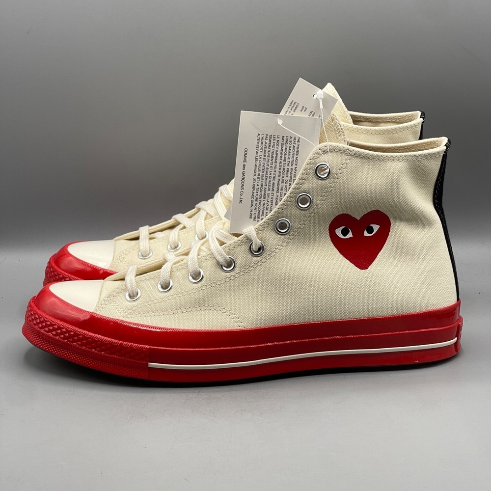 Converse Chuck 70 CDG Men's 11 Sneakers Comme des Garçons Egret Red Heart High